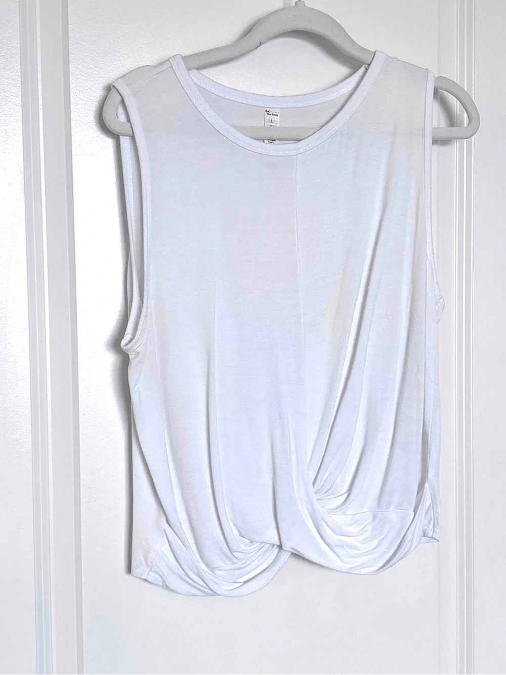 Alo Yoga White Draped Side Muscle Tank Top Sleeveless Active Large Athleisure